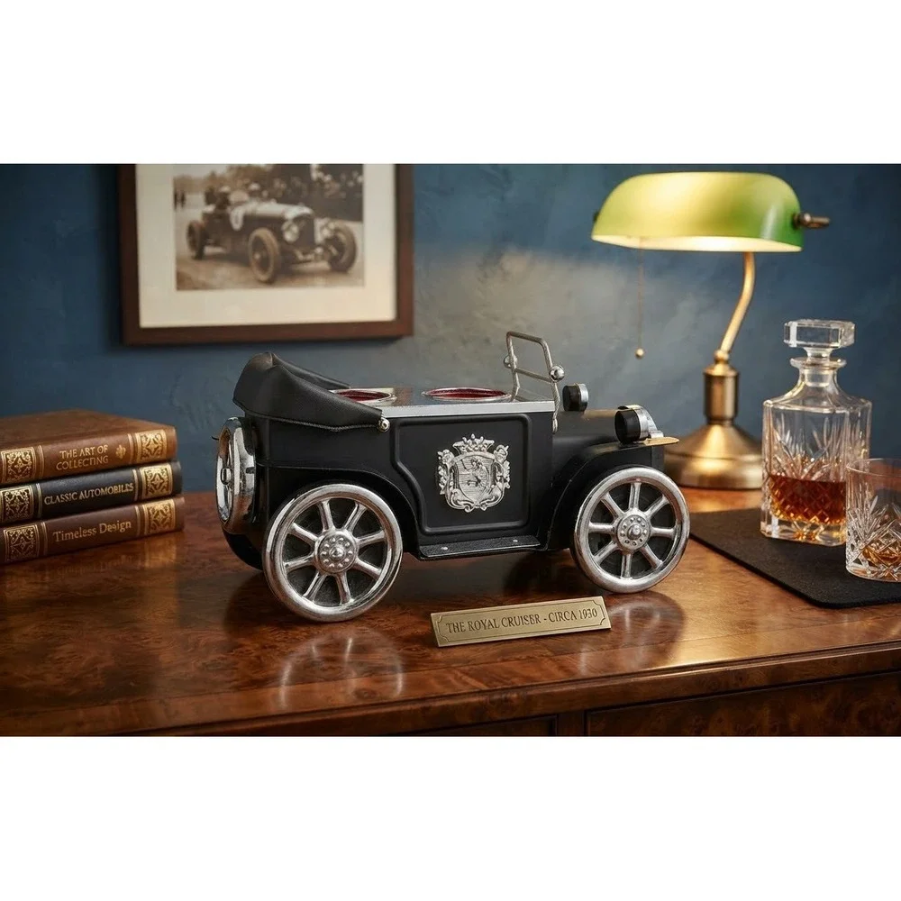 Vintage The Royal Cruiser Circa 1930 Car Decanter Holder Desk Organizer Black